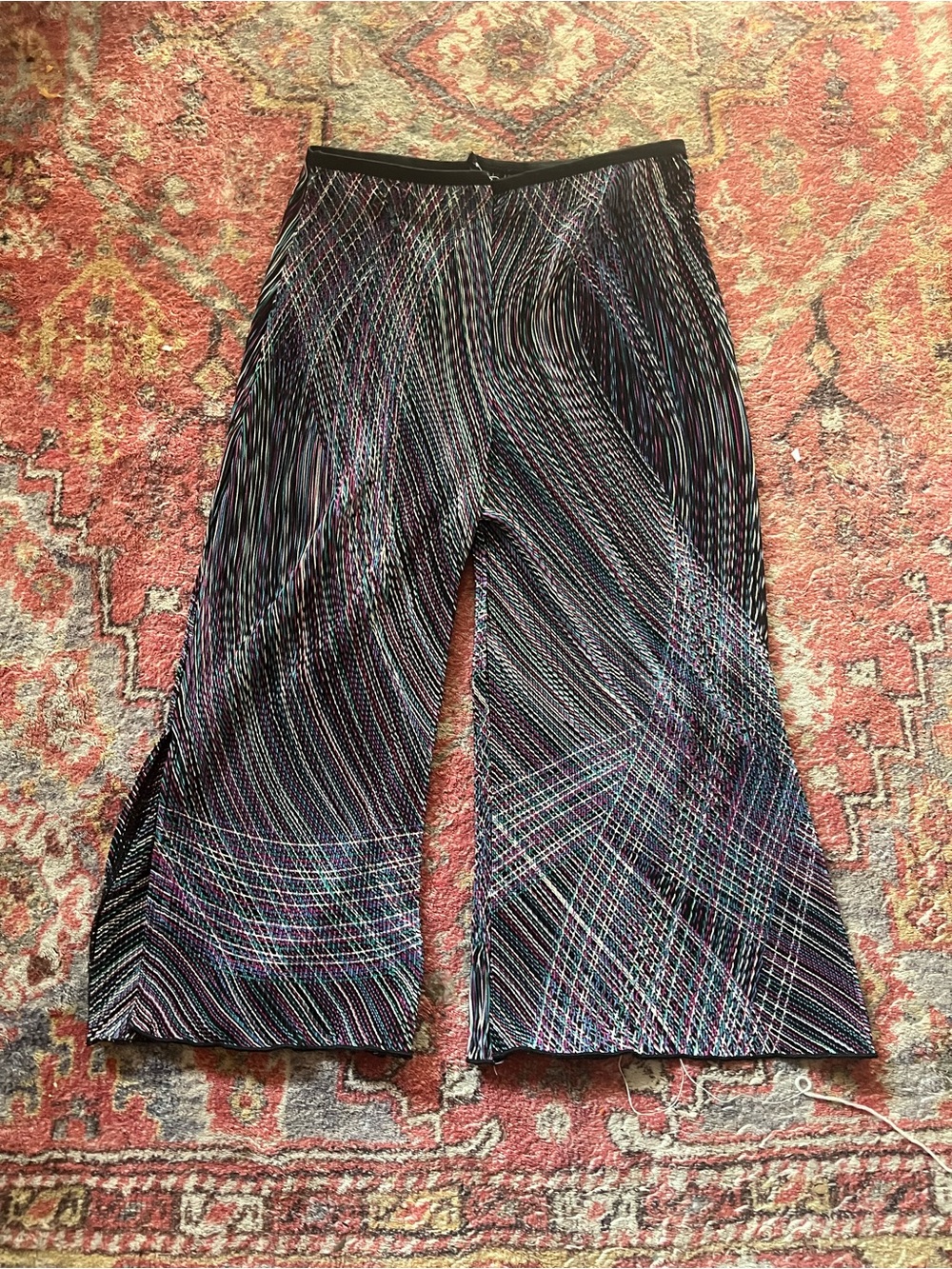 Black Multicolor Striped long legging shorts with slits